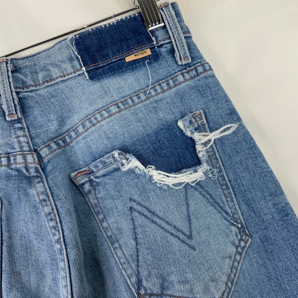 Mother Denim High Waisted Straight Leg Distressed Jeans Blue Medium Wash - Picture 8 of 13
